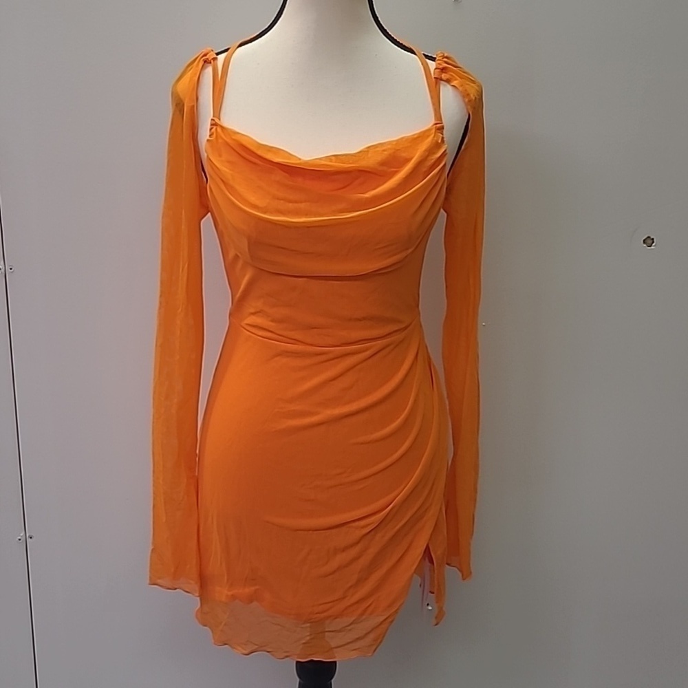 Marthea Size S Neon Orange Cowl Necked Mini Dress